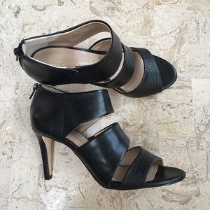 Elegant Black High Heel Open Toe Dress Pump Back Zipper Arturo Chiang Size 7 M